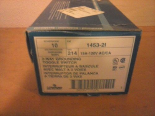 BRAND NEW!! (BOX OF 10) LEVITON 1453-2I (3-WAY) GROUNDING IVORY TOGGLE SWITCHES