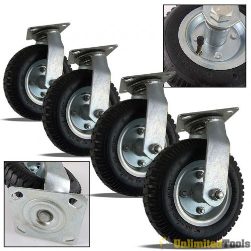 4PCS 8&#034; AIR TIRES PNEUMATIC BALL BEARING SWIVEL CASTER WHEEL FARM WHEELS DURABLE