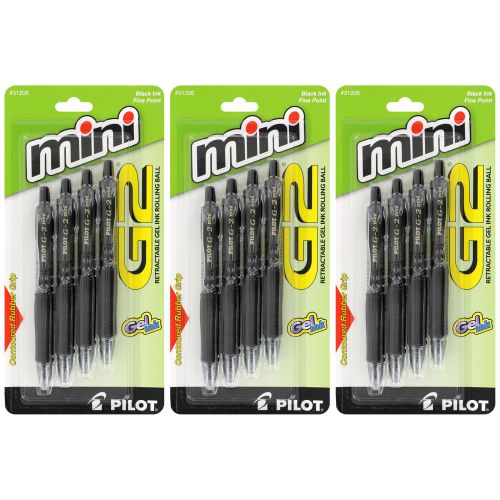 Pilot G2 Mini Retractable Gel Ink Rolling Ball Pens, Fine Point, Black, 12/Pack