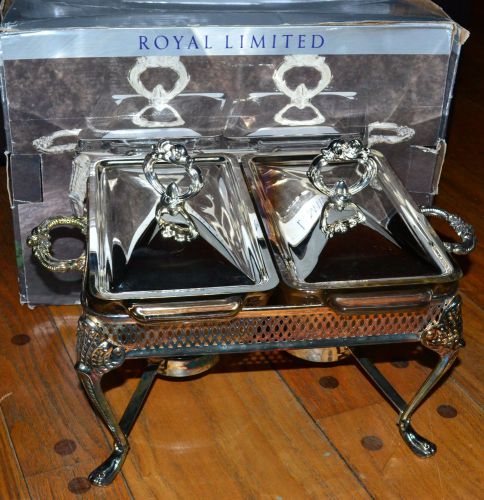 Royal limited 3 qt. silver plate food warmer 2 glass liners for sale