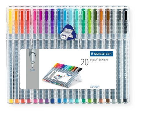 Staedtler 334SB20BK Triplus Fineliner Pens.3mm Metal Clad Tip 20 Colors