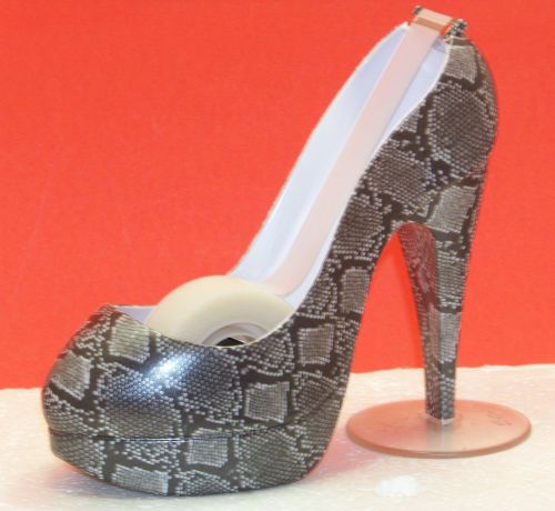 Scotch Magic Tape Dispenser High Heel Shoe BLACK GRAY SnakeSKIN Print