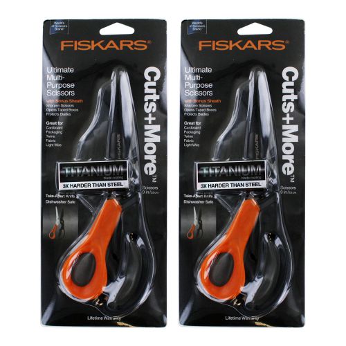 Fiskars Cuts+More, 9 in. Length, 3-1/2 in. Cut, Black/Orange, Pack of 2