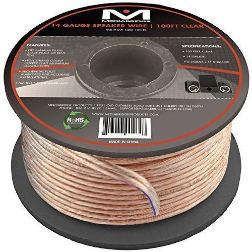 14AWG 2-Conductor Speaker Wire (100 Feet, Clear) by Mediabridge - Spooled Design