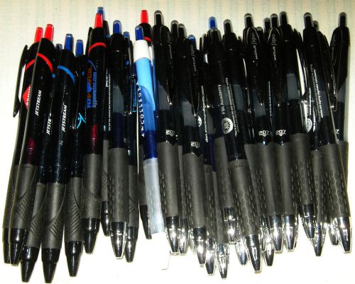 Lot of 30 Uni-Ball 207 &amp; Jetstream Retractable Gel Pens Asst Color w/ Promo Logo