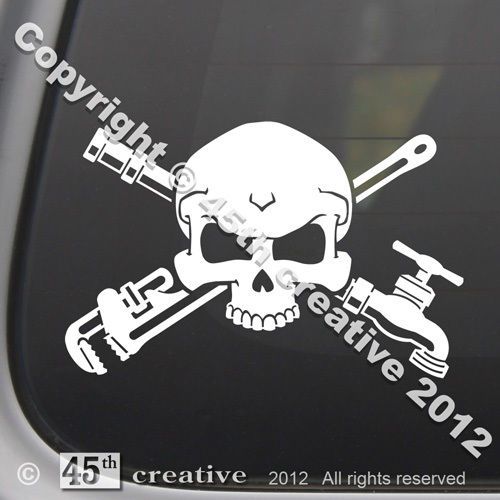 Plumber Crossbones decal  skull n bones pipe wrench water plumbing skull sticker