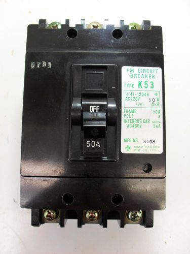 FM NIKKO 50 AMPS CIRCUIT BREAKER 3 POLE TYPE K53 FRAME 50A USED