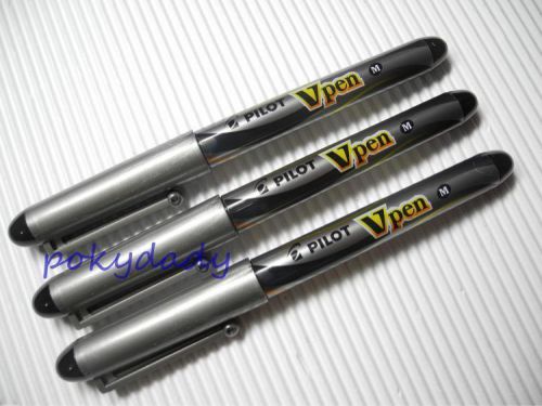 (3 Pen Pack) PILOT SVP-4M Vpen Medium fountain pen with cap, Black
