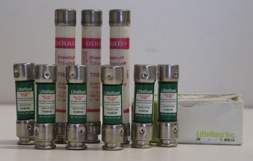 Lot (9) ferraz shawmut trs10r 10 amp fuses smart spot 600v &amp; littelfuse flnr 60 for sale