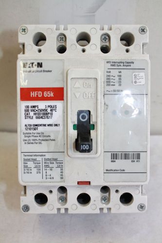 EATON CUTLER HAMMER HFD3100 BP10 100 AMP 3 POLE BREAKER 600 VOLT