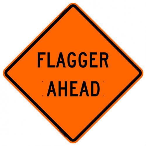 Flagger ahead (48&#034;) roll-up sign with ribs..fluorescent vinyl for sale