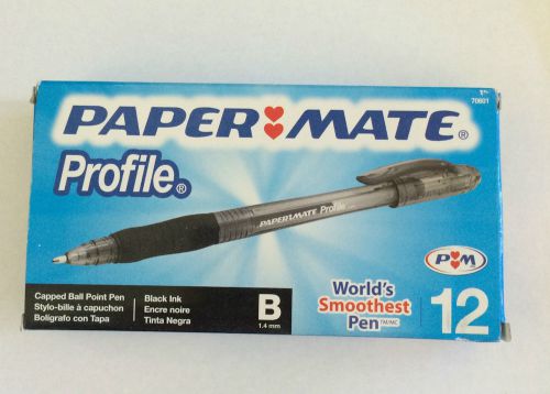 PAPERMATE PROFILE 70601- CAPPED BLACK BOLD BALL POINT PEN- 1 DOZEN