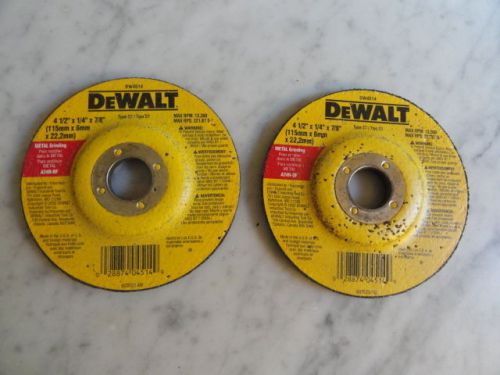 Pair (2) new dewalt dw4514 all purpose metal grinding wheels 4-1/2 x 1/4-inch for sale