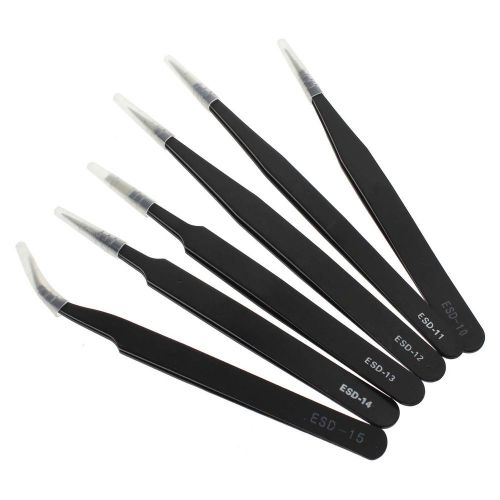 6pcs ESD Safe Stainless Steel Antistatic Tweezers Repair Tool Set Nail Drill Kit