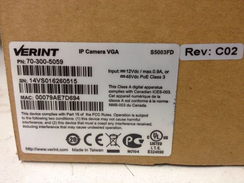 Verint IP Camera VGA S5003FD 70-300-5059