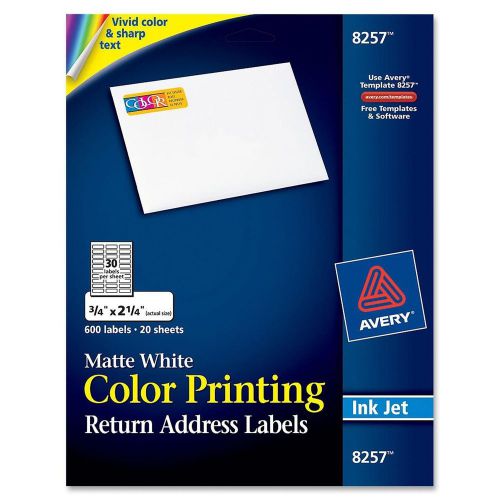 Avery 8257 Inkjet Labels for Color Printing, 3/4 x 2-1/4, Matte White, 600/Pack