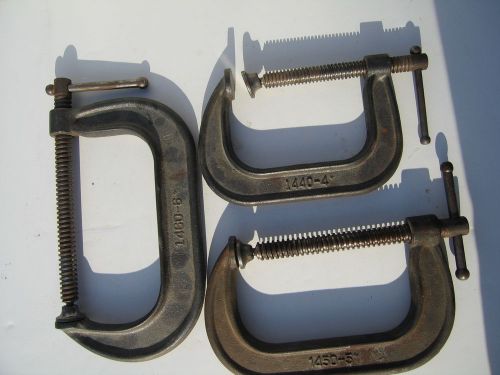 Adjustable no 1440-4&#034; 1450-5&#034; 1460-6&#034; c clamps 1 each three 3 total used rusty for sale