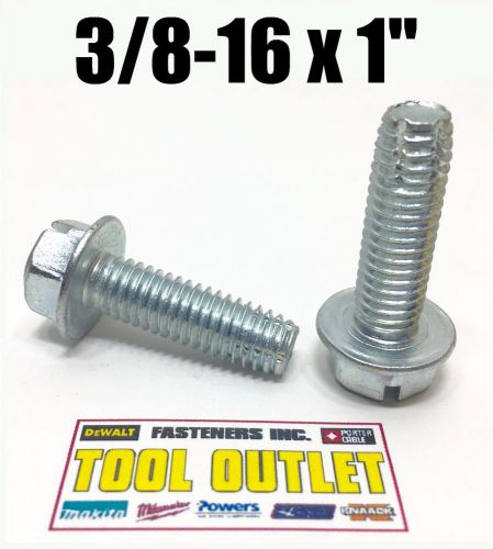 (Qty 250) 3/8-16 x 1&#034; Slotted Hex Bolt Thread Cutting Screw Zinc Plated Type F