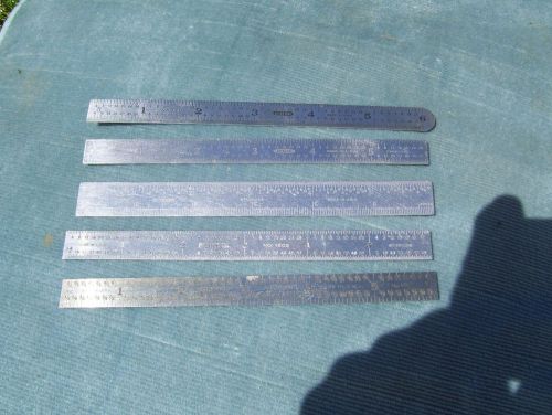 Lot of 5 Machinist 6&#034; Steel Ruler - General 300 Compass 604 Pioneer 1503 Dunlap