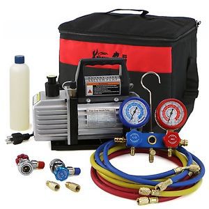 Xtremepowerus 3cfm or 4cfm air vacuum pump hvac a/c refrigeration kit ac mani... for sale