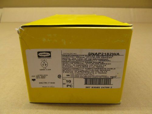 10 NIB HUBBELL HBLSNAP2182WA SNAP2182WA RECEPTACLE 20A 125V 2P 3W NEMA 5-20R WHT