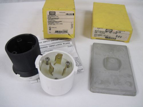 NOS Hubbell Shrouded Twist-lock Plug HBL2321 + Weatherproof plate HBL1750.....mz