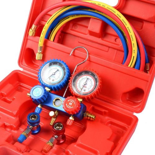 R134A Manifold Gauge Set AC A/C 6FT Colored Hose Air Conditioner w/ Case