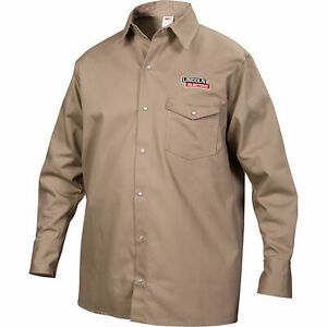 Lincoln KH841XL Khaki Flame Retardant Welding Shirt w Lincoln Logo &amp; Pocket