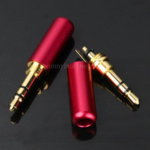 2pcs 3 Pole 3.5mm Male Repair headphone Jack Plug Metal Audio Soldering Red