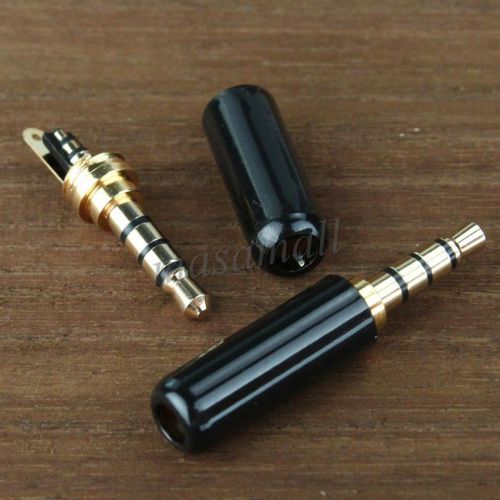 3.5mm 4 pole male repair headphone jack plug metal audio soldering black cover for sale
