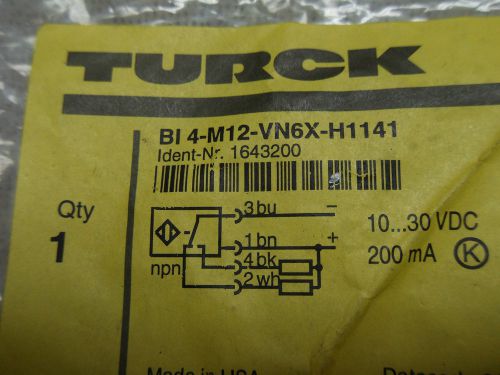 (RR1-2) 1 NEW TURCK BI 4-M12-VN6X-H1141 PROXIMITY SENSOR