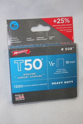Arrow t50  heavy duty staples ~ 1/2&#034; or 12mm ~ 1250 total staples ~ # 508 for sale