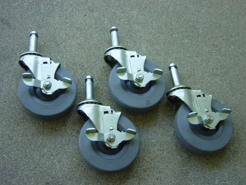 Set of 4 Metal Rubber 3&#034; Wheel Replacement Swivel Casters Cart Chair Walker NOS