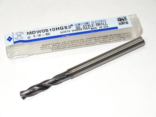 new SUMITOMO 5.10mm 3XD Solid Carbide Oil Coolant-Thru Stub Length GS-Drill PVD