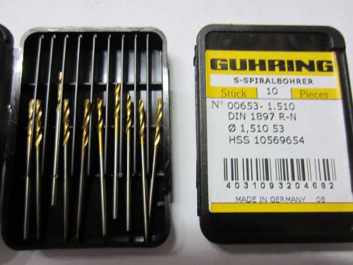 10 new GUHRING 00653-1.510mm #53 HSS Stub Machine Length TiN Coated Twist Drills