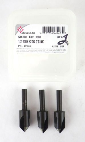 Cleveland c46163 1/2&#034; 3 flute hss blk ox 82 degree countersink usa qty 3 h21 for sale