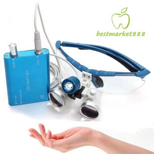 1pc 2.5X 320mm Dental Surgical Binocular Loupes + 1pc LED Head Light BLUE