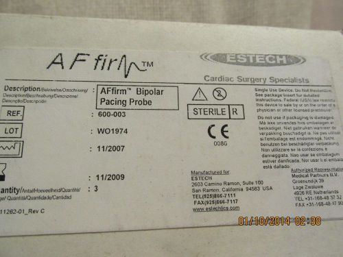 Lot of 3 Estech AFfirm Bipolar Pacing Probe 600-003