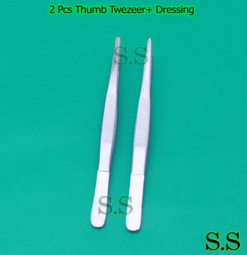 2 pcs thumb lab tweezers tissue 1x2+dressing serrated dissection forceps 5&#034; for sale