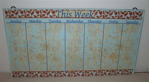 Lone Elm Vintage Arts &amp; Crafts Perpetual Metal Leaf THIS WEEK Calendar Aqua