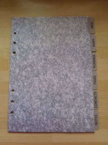 A5 Organiser Filofax Grey Dividers. Tabs. Refill.