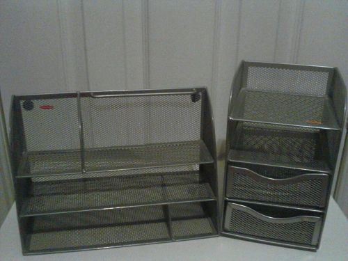 Silver metal mesh office/desk organizers..