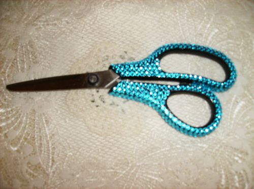 *BLUE JEWELED SCISSORS 8&#034; long NEW Deluxe RHINESTONES desk SEE PICS&gt;&gt;&gt;&gt;