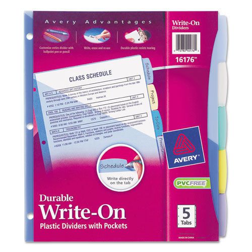 Multicolor Write-On Big Tab Dividers W/ Pocket, 5-Tab, Letter, 1 Set