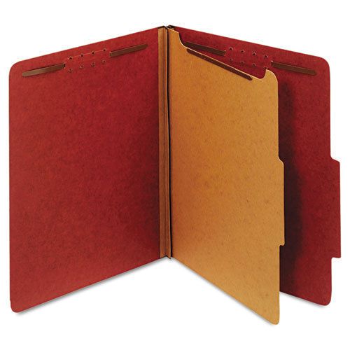 Pressboard Classification Folders, Four Fasteners, 2/5 Cut, Letter, Red, 10/Box