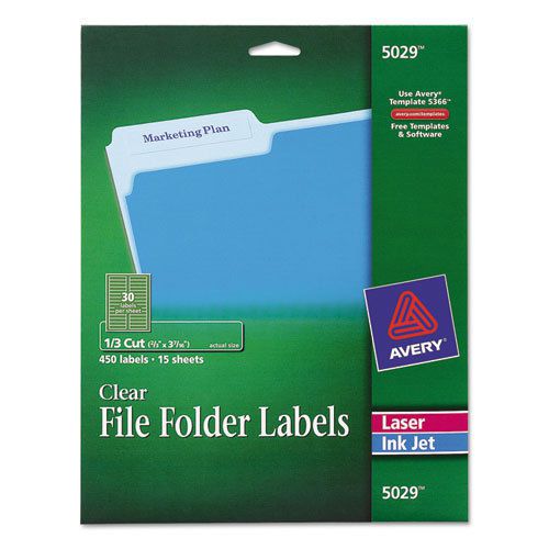 Self-adhesive filing labels, 1/3 cut, 2/3 x 3-7/16, clear, 450/pack for sale