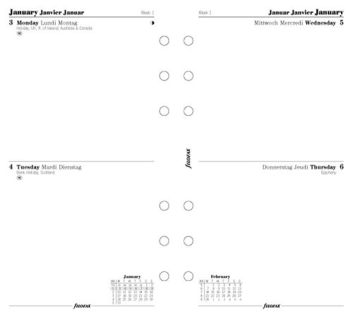 Filofax 2015 Personal Two Days Per Page 3 Languages Refill Insert 6842315