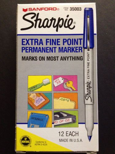 Qty 1 Dozen Sanford Blue Sharpie Markers, Extra Fine, Permanent #35003