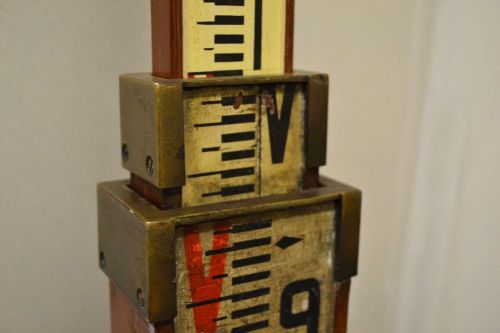 Vintage 14 foot wood brass survey tool leveling staff rod stick ruler industrial for sale