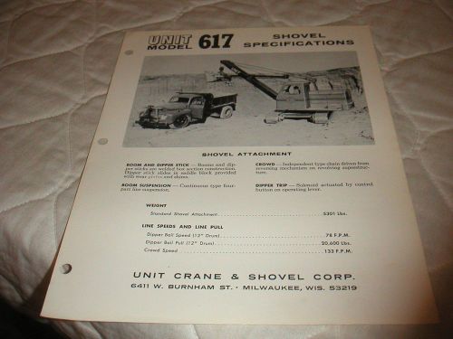 1966 unit model 617 shovel crawler crane sales brochure for sale